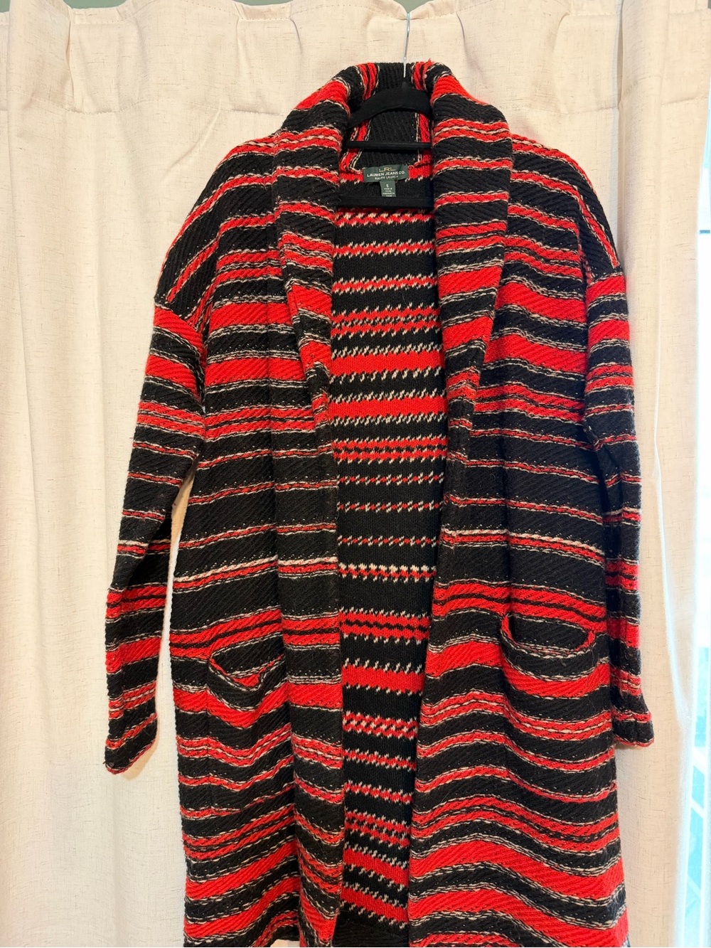 Lauren Ralph Lauren Red & Black Striped Open-Front Cardigan